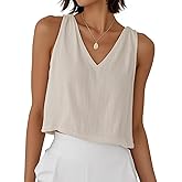 Mywinway Linen Crop Tank Tops for Women Spring Summer Sleeveless V Neck Cropped Casual Fashion Beach Tops Shirts
