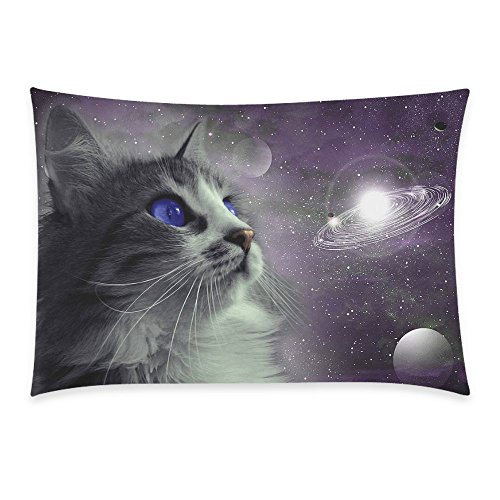 InterestPrint Universe Nebula Galaxy Outer Space Cat Pillowcase Standard Size 20 x 30 Inches One Side - Funny Cat Blue Eyes in Earth Planet Globe Solar System Pillow Cases Cover Shams Decorative