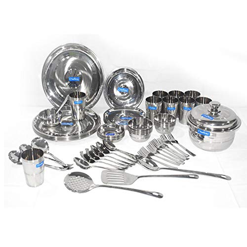 Neelam Stainless Steel 24 Gauge Diamond Touch Eco Dinner Set, 101 pcs, Silver