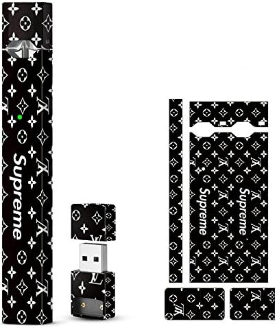 Original LV Supreme Black Ultra Sleek Skin Decal for PAX JUUL - Protective Sticker Wrap for Juul Device + Bonus USB Charger Skin