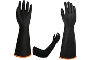 Heavy Duty Latex Gloves, Resist Strong Acid, Alkali and Oil,Reusable Industrial Chemical Rubber Garden Gloves