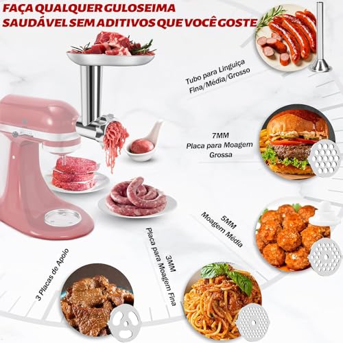 Acessório para Moedor de Carne de Metal para Batedeira, Acessório para Moedor de Carne, Enchedor de Salsicha, Acessório para Moedor de Carne para Alimentos, Acessórios para Batedeira
