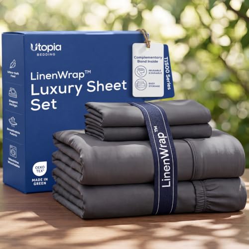 Utopia Bedding Soft Brushed Microfiber Double Sheet Set, Includes 1 Fitted Sheet, 1 Flat Sheet, 2 Pillowcases, Deep Pocket (Grey)