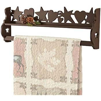 Collections Etc Wooden Country Star Mount Quilt Hanging Rack with Keyhole Hooks on Back for Easy Hanging