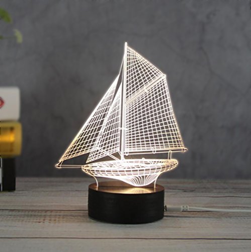 ETIAL LED Night Light Lamps, Ambient Mood Lighting 3D Optical Illusion USB Table Desk Visual Lamp Gifts Toys for Children Kids (Sailboat) - Thumbnail 4
