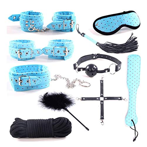 GLUSa 10 Pcs SM R’estraints Kit Bondage Erotica Gear ODY Harness Straps Waist Belts for Couples Flirting, R’estraint Bondageromance Kit with 3 Colour Jeans Sunglass (Color : Blue)