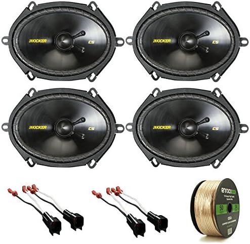 Car Speaker Package Of 4x Kicker 40CSS684 6x8" Inch 550-Watt CS-Series Black 2-Way Car Component Speakers Bundle Combo With 4x Speaker Connectors for Select GM Vehicles + Enrock 50-Ft 14G Speaker Wire