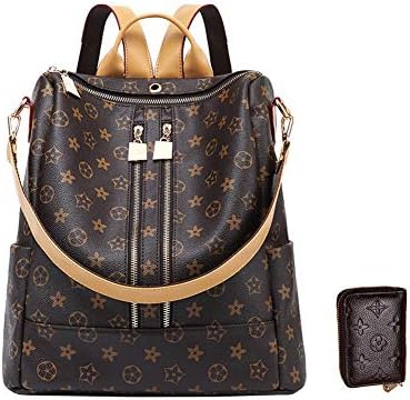 Designer Handbags For Women Fashion Backpack Purse Leather Zipper Shoulder Bag Handbags with a Coffee Leather Card Holder