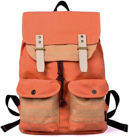 Herebuy - Retro Prints Canvas Travel Backpack For Women (Salmon)