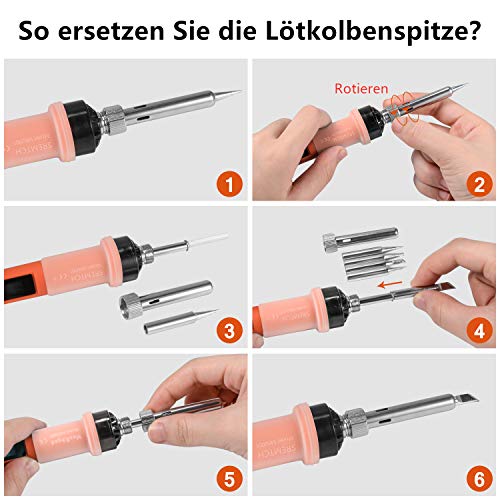 Lötkolben Set, SREMTCH 80W Lötkolben mit LCD Bildschirm(200 ° C - 450 ° C) 20in1 Lötset mit EIN/AUS-Schalter und Einstellbarer Temperaturknopf, Pro Schnell erhitzendes keramisches Thermostat Design – Bild 8