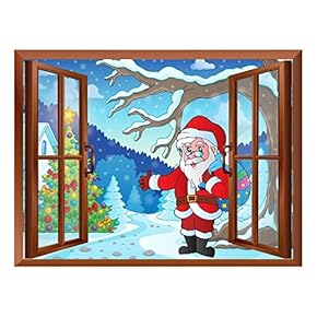 Cartoon Santa Claus - Peel and Stick Self-Adhesive Removable Window View Wall Sticker/Wall Mural - 24"x32"