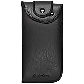 Calabria Vertical Button Snap Belt Loop Eyeglass Case Black Men Women PU Leather Vintage Eye Glasses Holder Sunglass Pouch
