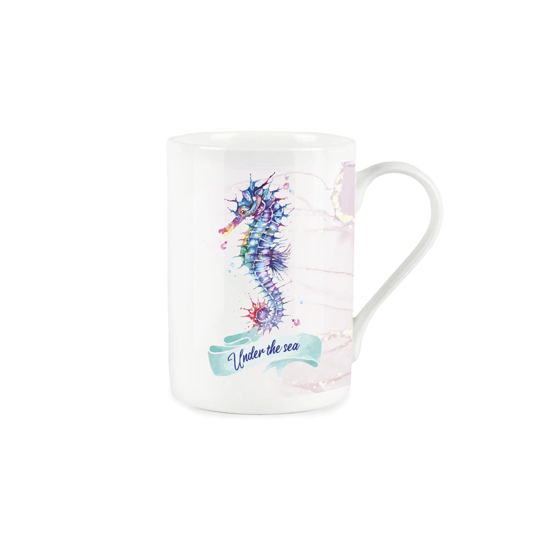 Purely Home Under The Sea Seahorse Mug - Bone China Style White Mug Coffee/Tea Present Gift