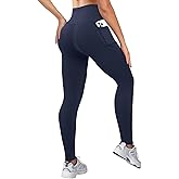 COPYLEAF High Waisted Leggings for Women Workout Butt Lifting Yoga Pants with Pockets Tummy Control Yoga Leggings(Navy Blue L)