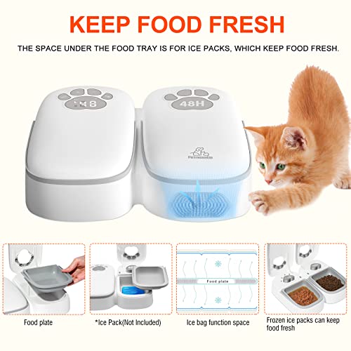 ZMAYPLUS Automatic Cat Feeder, 2 Meal Smart Pet Feeder, Timed Feeder for Cats&Dogs with Display, Dry or Semi-Moist Pet Food Dispenser, 1-48 Hours Timed Feeder for Cats&Dogs, Auto-On Smart Pet Feeder.