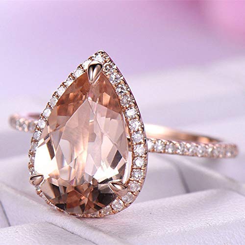 image for Yuren Gorgeous Wedding Rings for Women Rose Gold Filled Pear Cut Cryst