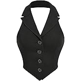 BEAUDRM Women's Solid Asymmetrical Hem Backless Crop Tank Tops Sleeveless Casual Button Front Crop Blazer Vest