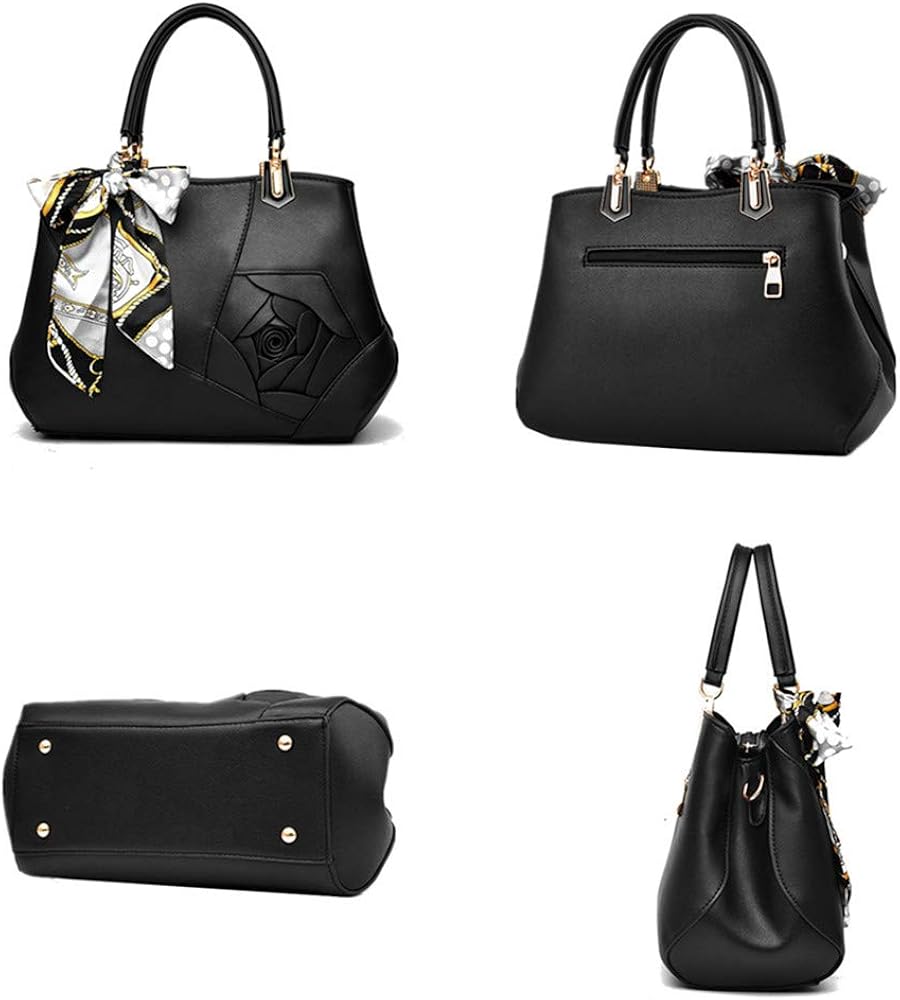 AlwaySky Women Rose Design Handbag, PU Leather Top Handle Bag, Tote Satchel Bag for Ladies Office Travel Shopping - Image 4