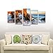 Wieco Art Seascape Canvas Prints Wall Art Sunset Ocean Beach Pictures Paintings for Living Room Bedroom Home Decorations Red Rock 5 Piece Modern Stretched and Framed HD Sea Scenery Landscape Artwork