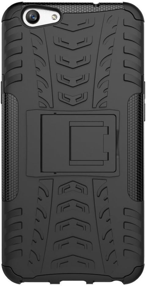 Kaira Hard Armor Hybrid Rubber Bumper Flip Stand Rugged Back Case Cover for vivo V5 (Black)