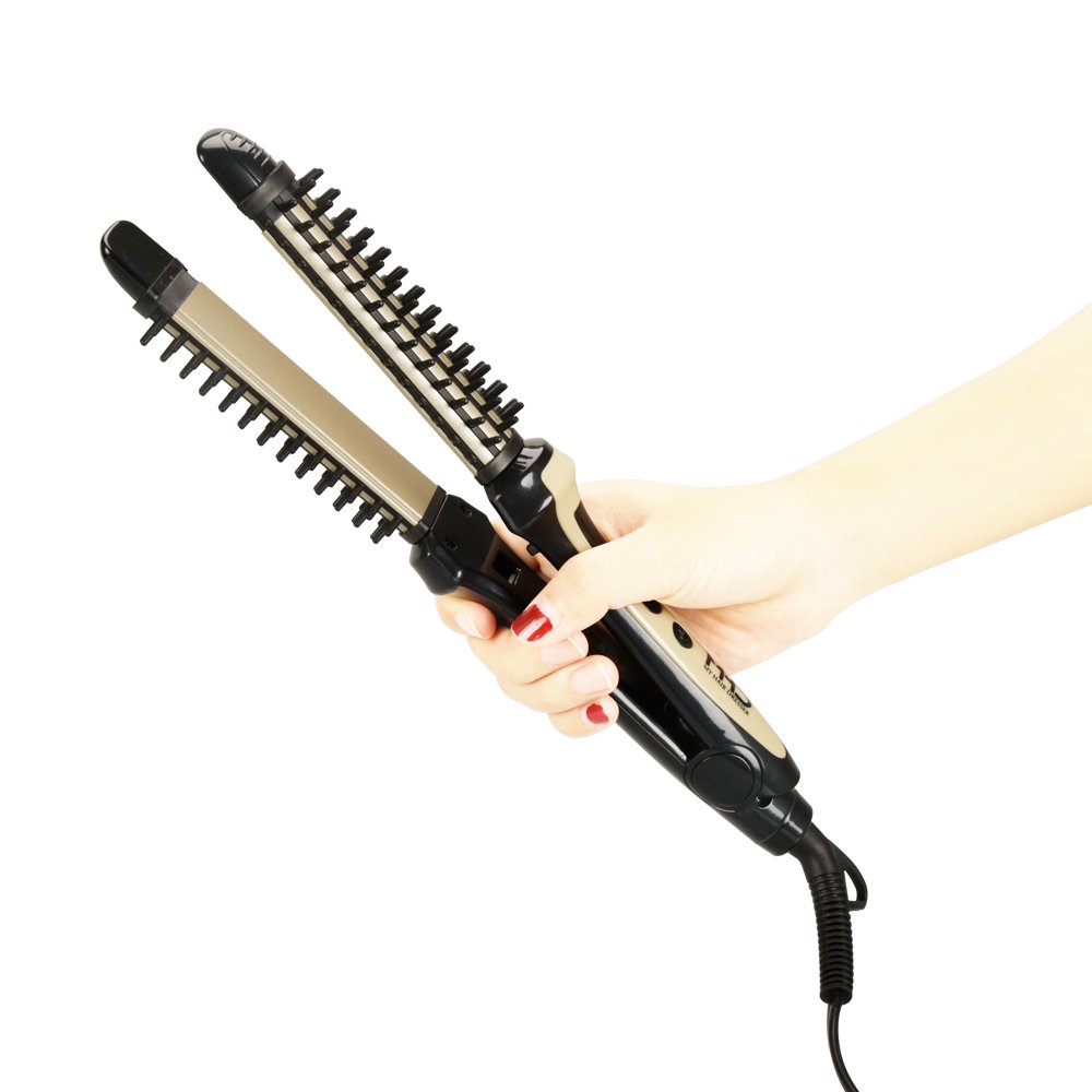 MHU Professional Hot Brush & Hair Curler & Hair Straightener 3 in 1 and Dual Voltage1.25 Inch Ceramic Curling Wand