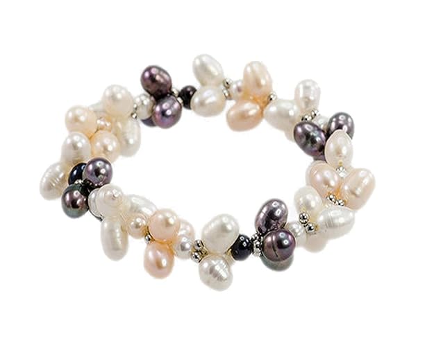 Rocarde - Jorden, Perlenarmband aus roséfarbenen, violetten und weißen Süßwasserperlen A, 5,0-7,0 mm und silbernen Zierstücke