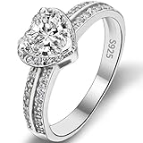 EVER FAITH 925 Sterling Silver Love Heart Cut CZ Wedding Engagement Ring Clear