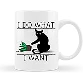 QUICQOD Funny Coffee Mug - 'I Do What I Want' Black Cat Ceramic Cup - Gifts for Cat Lover Mom - 11 Oz