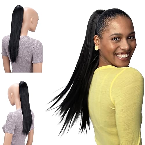 CAISHA 20" Hairpiece Ponytail Clip On Extensions With Butterfly Claw Straight Black H56 — image 1