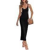 MEROKEETY Womens Summer Spring Midi Dress 2026 Beach Vacation Bodycon V Neck Casual Sleeveless Ribbed Knit Sweater Dresses