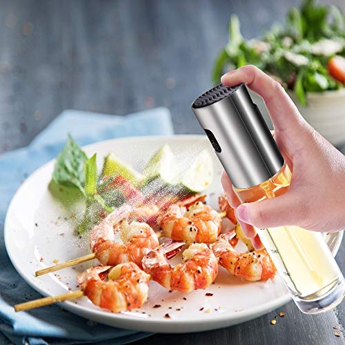 Olive Oil Sprayer Set, Yeeteching 100ml 4 In 1 Oil Dispenser Glass Bottle for in Grilling, Kitchen, Salad,Control Diet-2packs