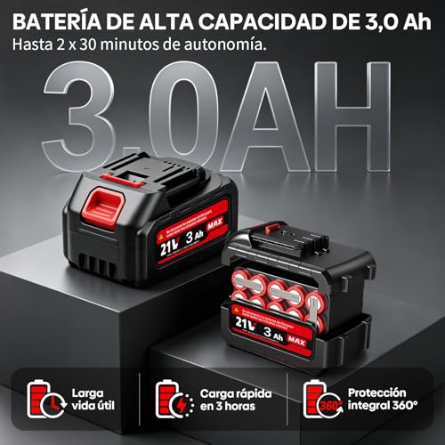 ACHIEVOOA Cortacésped Eléctrico Inalámbrico Telescópico 3 en 1, Desbordadora Portátil de 21V, Equipado con 2 Baterías de 3 Ah y 3 Tipos de Cuchillas de Corte, Ideal para Césped y Jardín (Azul)
