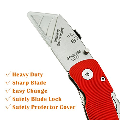 Meccion Folding Pocket Utility Knife With Wire Stripping Design - Heavy Duty Box, Wallpaper, Carpet Cutter, Manual Cutting Knife Tools With 10pcs Double-sided Replace Blades