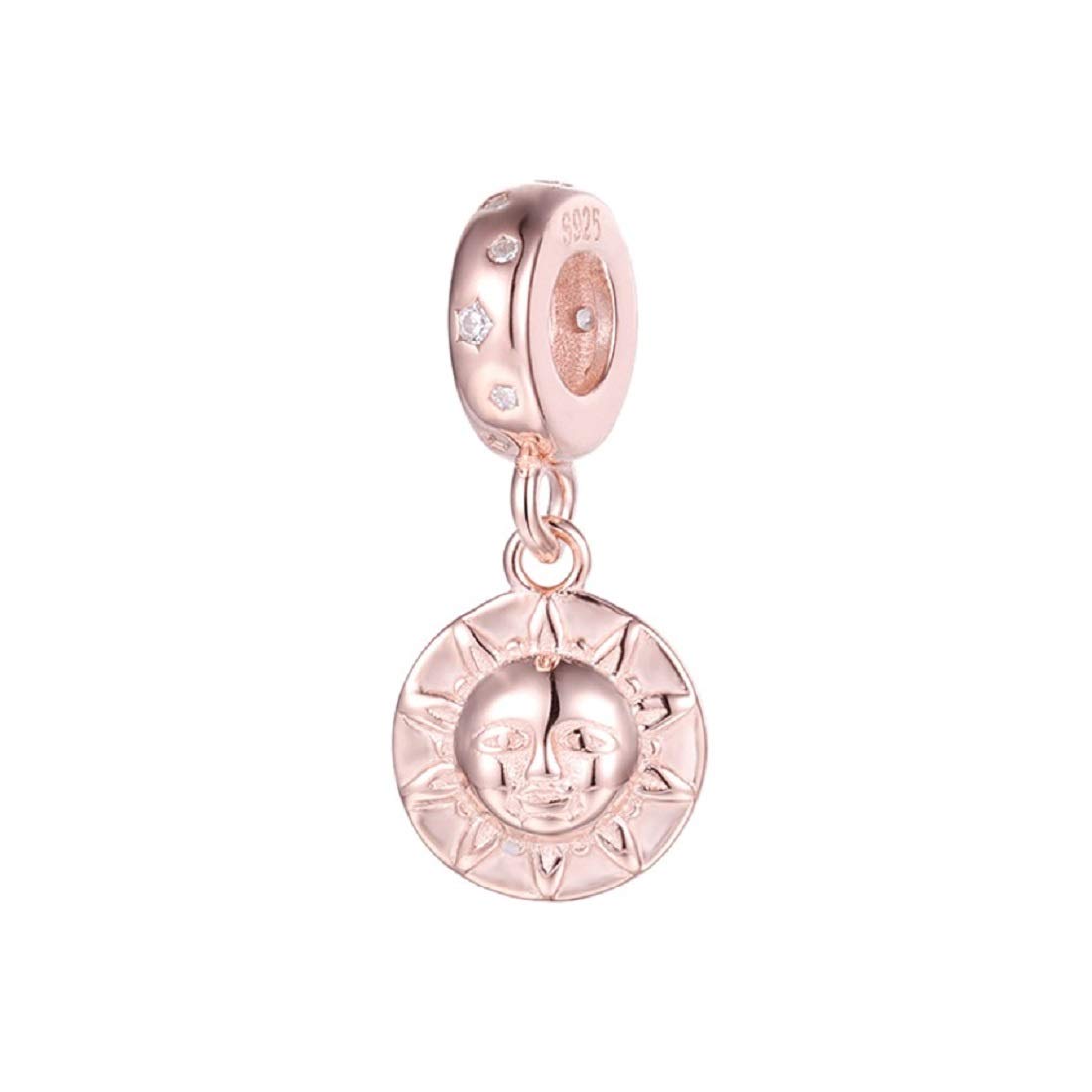 FeatherWish Sun Star Dangle Charm 925 Sterling Silver Charm In A Retro Vintage Design Compatible With Pandora Bracelet Or Necklace (Rose Gold)