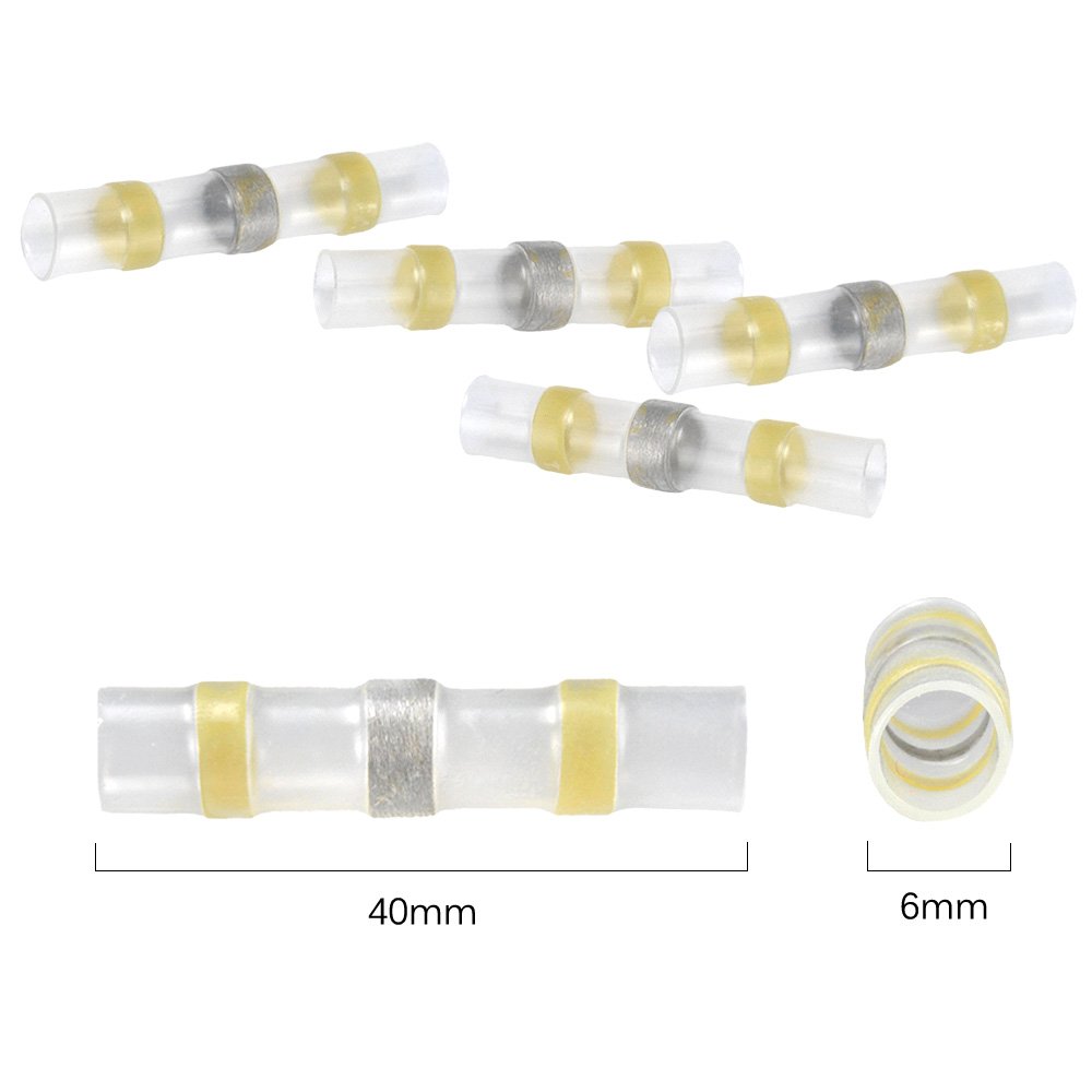 HUICAO 50pcs Solder Seal Wire Connectors Heat Shrink Butt Connectors