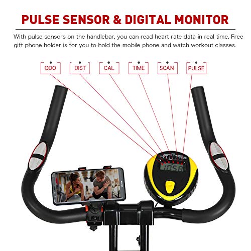 JOROTO Folding Upright Exercise Bike Magnetic Stationary Bike with Phone Holder Pulse Sensor 16 Level Resistance - Sitting & Standing