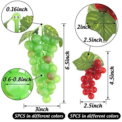 BigOtters 10 Bunches Artificial Grapes, Fake Grapes Simulation Decorative Lifelike Frosted Rubber Grapes Clusters for Wedding Wine Kitchen Centerpiece Decor Faux Fruit Props (5 Colors,2 Size)