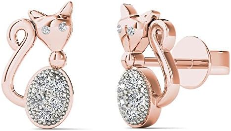 JewelAngel Women's 10K Rose Gold Diamond Accent Cat Stud Earrings (H-I, I1-I2)