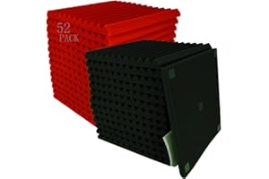 XIN&LOG 52 Pack Black red 1" x 12" x 12" Acoustic Wedge Studio Foam Sound Absorption Wall Panels