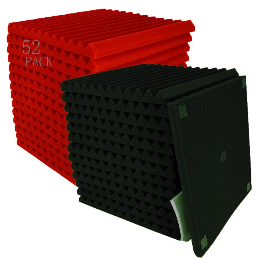 48 Pack Black red 1" x 12" x 12" Acoustic Wedge Studio Foam Sound Absorption Wall Panels