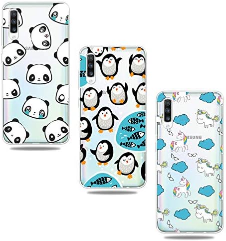 SEEYA 3PCS Silicone Case for Samsung Galaxy A70, Ultra Clear Transparent Thin Soft Shockproof TPU Gel Cute Unicorn Animal Alpaca Design Protective Phone Case Cover Skin Shell for Girl Women