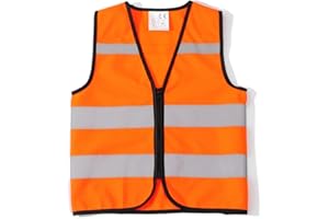 IDOU High Visibility Kids Safety Vest,Toddler Safety Vest,Reflective Vest Kids,Toddler Construction Vest For Cycling &Running,Orange XS/Zipper