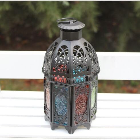 Moroccan Flickering Flameless Candle, AOTOSOLO Luminous Mini-Lantern Lattice Lantern Candle Holder Home Wedding Decor (Black)