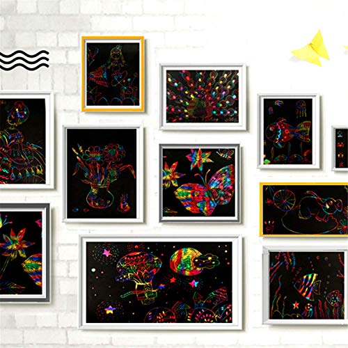 image for Fashionclubs Scratch Sketch Art Paper for Kids, 50pcs Rainbow Scratch 