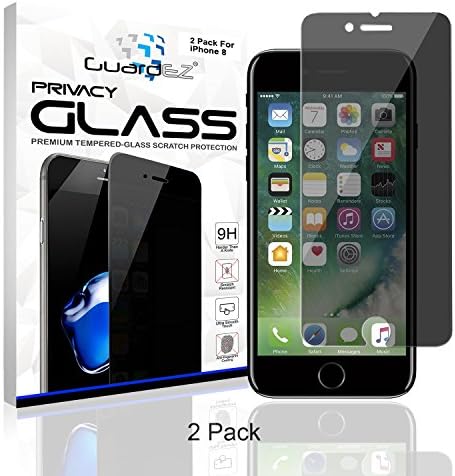 2 Pack GuardEZ iPhone 8 Privacy Screen Protector , Anti-Spy iPhone 8 Tempered Glass Screen Cover 9H Hardness and Easy Install Screen Protector for Apple iPhone 8 4.7 Inch