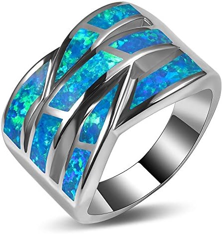 weinuo Blue Fire Created Opal 925 Sterling Silver Engagement Wedding Party Ring Size 5-11