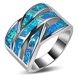 Weinuo Blue Fire Created Opal 925 Sterling Silver Engagement Wedding Party Ring Size 5-11