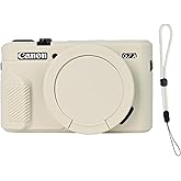 EONORY G7X Mark II Case, Soft Silicone Camera Case for G7X Mark II, Removable Lens Cover Camera Sleeve Rubber Protective Case with Wrist Strap (Beige)