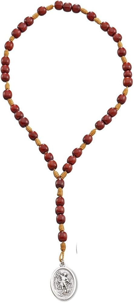 Catholica Shop Catholic Religious Wear I Catholic Religious St Michael Medal Chaplet Rosary for Prayer with Cherry Wood Beads I Beaded Rosary 9 Inches