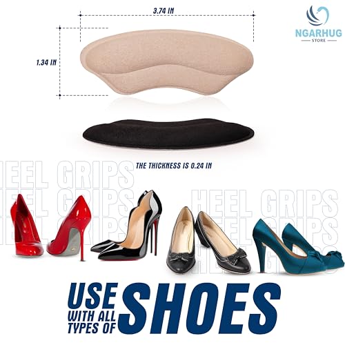 Ngarhug Heel Pads for Shoes - Heel Grips - Shoe Inserts to Make Shoes Smaller, 6 Pairs Heel Cushion Prevent Too Big Shoe from Heel Pading, Blisters,Filler for Loose Shoe Fit (Black + Beige)